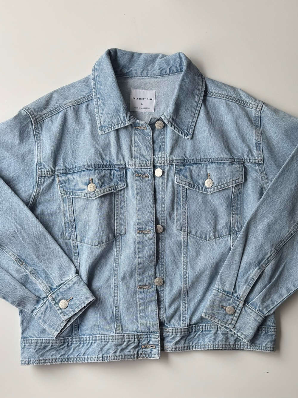 Celebrity Pink Women’s Denim Jacket Light Wash Size L NWT